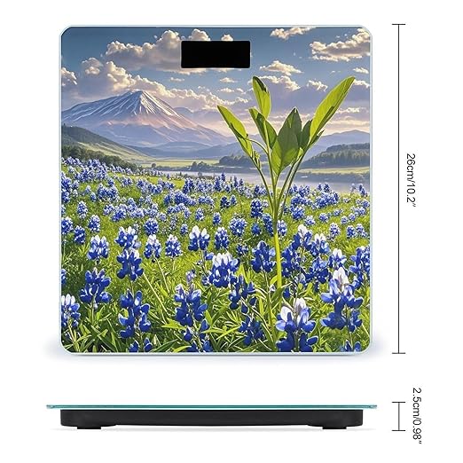 Bluebonnets Scenery Bathroom Scale Automatic Power On/Off Body Scales LCD Backlight Display Square Digital Scale Rounded Corners Bathroom Scales for Home Bedrooms