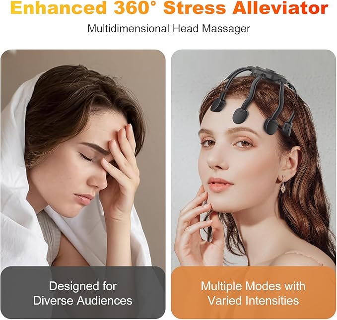 Electric Scalp Massager Head Massager Scalp Stress Relax Kneading Hair Massage with 3 Modes 360 Degree Hair Massager Cordless Portable Head Scratcher for Stress Relax