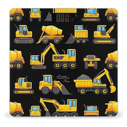 Automatic Switch Digital Bathroom Weighing Scale Smart Scale for Body Weight Cool Black Yellow Buldozer Excavator Construct Machines