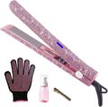 Hair Straightener Titanium Flat Iron with Gorgeous Rhinestone Bling Crystal Diamond 2 in 1 Hair Straightener and Curler 60 Min Auto Shut Off LCD Temp Display Range from 120°F to 470°F(Rose Pink)