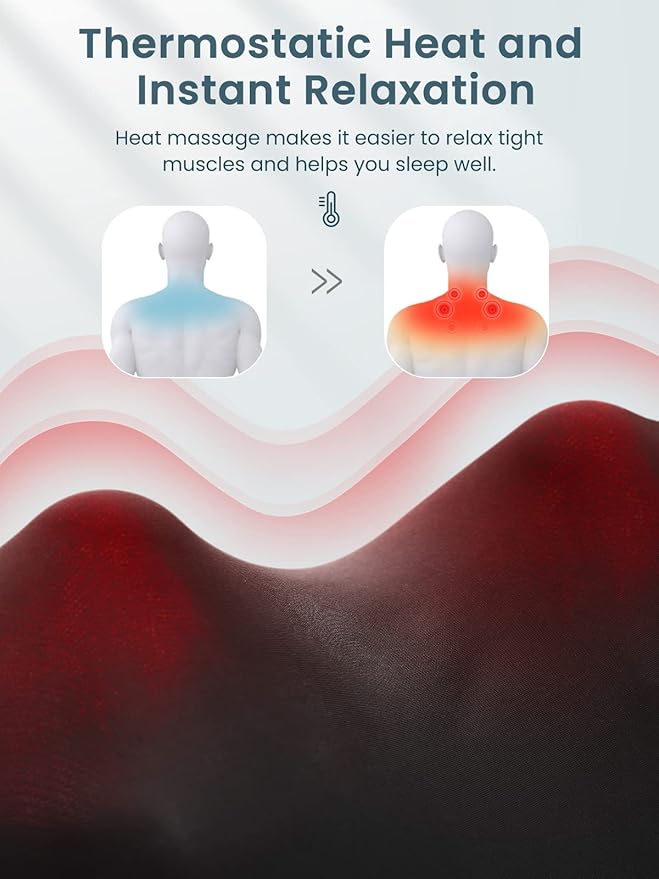 Careboda Shiatsu Neck and Back Massager with Soothing Heat Electric Shoulder Massage 8 Nodes Deep Tissue 3D Kneading Massages for Pain Relief Best Christmas Gifts for Man Woman Friends Parents