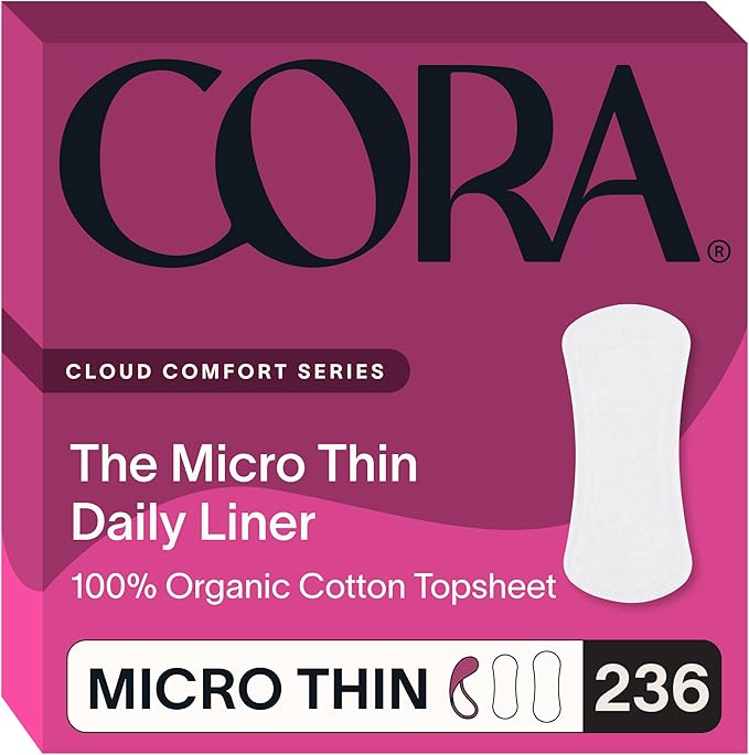 Cora Organic Cotton Feminine Care Bundle | 236 Micro Thin Daily Panty Liners and 78 Regular Bladder Liners | Ultra Thin Postpartum Protection | Unscented