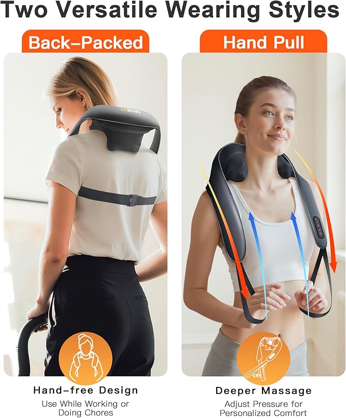 Neck and Shoulder Massager with Heat : Cordless Kneading Neck Massager for Pain Relief Deep Tissue - 3 Modes 2 Intensity &amp 2 Heat Settings Hands-Free Daily Comfort for Office and Home Use