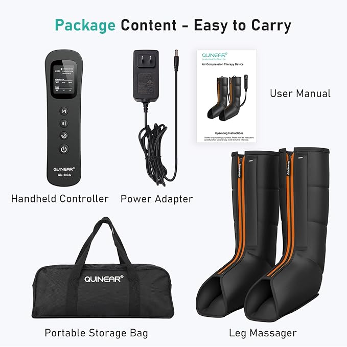 QUINEAR Leg Compression Massager Calf Massager for Circulation and Pain Relief with 3 Modes and 3 IntensitiesCompression Boots for Leg (no Heat)