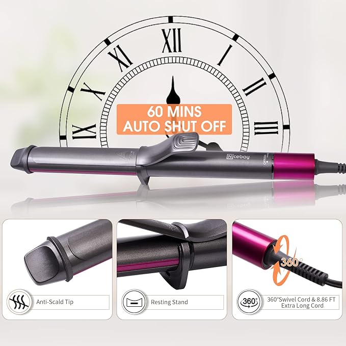 Nicebay Curling Iron 1 1/4 Inch Hair Curler with Ceramic Coating Professional Curling Wand Fast Heating up to 430°F Temperature LED Display Wide Voltage for Worldwide