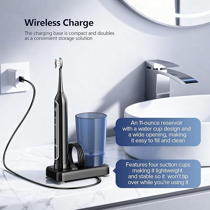 Electric Toothbrush with Water Flosser – 3 Sonic Toothbrush Modes &amp 5 Water Flossing Pressure – Fast Charging &amp IPX7 Waterproof – Portable Travel Case Included Black