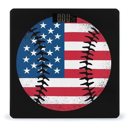 Men's Fashion Automatic Switch Digital Bathroom Weighing Scale Smart Scale Baseball Vintage American Flag Design