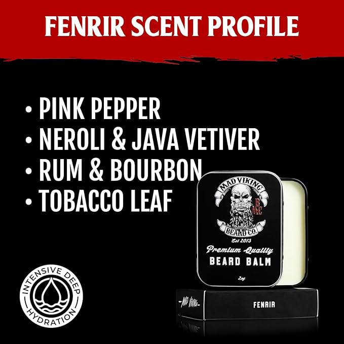 Mad Viking Fenrir Beard Balm – Non-Greasy Balm to Soften and Style with a Medium Hold - Made with Shea Butter Beeswax &amp Premium Oils - Bold Bourbon Neroli Rum &amp Tobacco Scent Made in the U