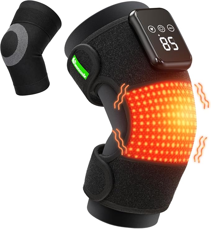 3-in-1 Knee Massager for Pain Relief with Heat Portable Heated Knee Brace with Extension Strap for Knee Elbow &amp Shoulder Cordless Rechargeable Electric Massagers for Joint Comfort (Single)
