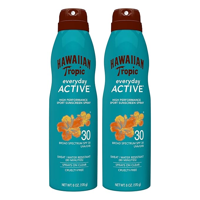 Hawaiian Tropic Everyday Active Spray Sunscreen SPF 50 &amp SPF 30 Twin Packs 6oz Clear Continuous Sunscreens