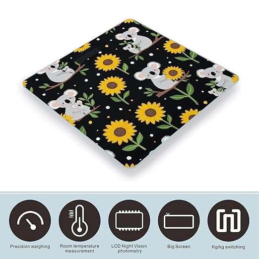 Energy Saving Scale Bathroom Weighing Scale Smart Scale for Body Weight Digital Cute Koala Black Yellow Sunflower