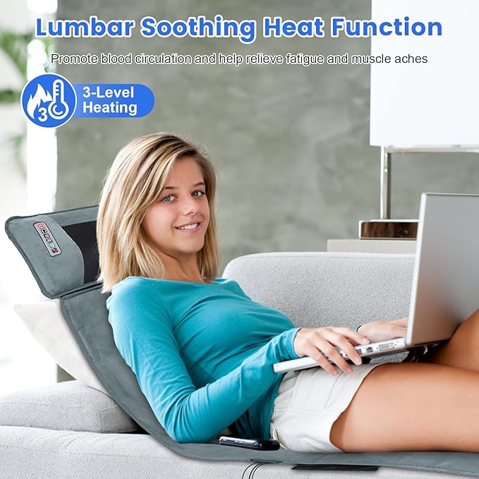 Full Body Massage Mat with HeatMassage Mattress with Shiatsu Neck Massager &amp Movable Neck Back Massager Pillow10 Vibrating Motors9 Massaging Modes &amp Timer for Back Leg Pain Relief