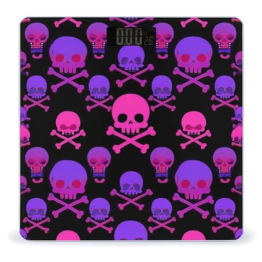 Energy Saving Scale Bathroom Weighing Scale Smart Scale for Body Weight Digital Purple and Pink Crossbones Skull