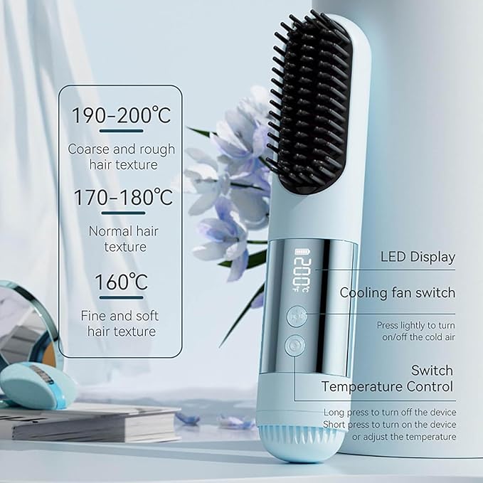 Hair Straightener Brush Portable Cordless Rechargeable Smoothing Cold Air Straightening Brush for Travel (01)