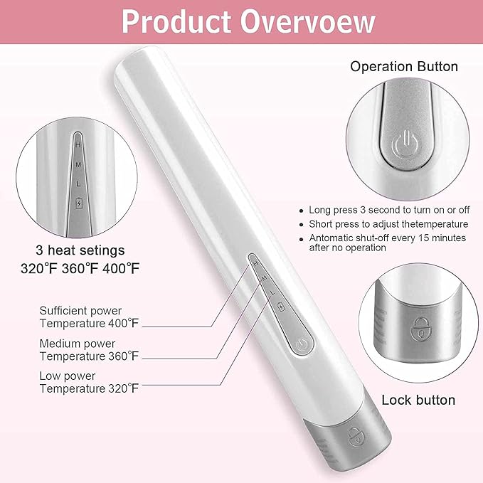 Hair Straightener and Curler 2 in 1 Rechargeable Battery Operated Hair Straightener 4800mAhMini Size Easy CarryTitanium Plate Straightener Curling Iron (White)