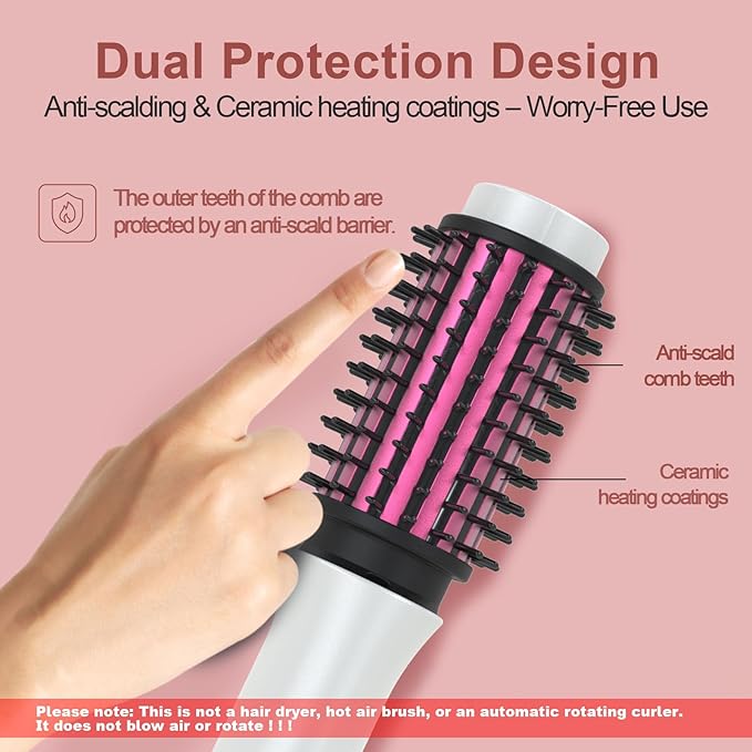 Youbella Cordless Hair Curling Iron Brush Mini Travel Hot Straightener Comb 3-in-1 Portable Wave Curling Wand 1.5″ Ionic Heated Brush USB Rechargeable Hair Curler White – No Automatic Rotation