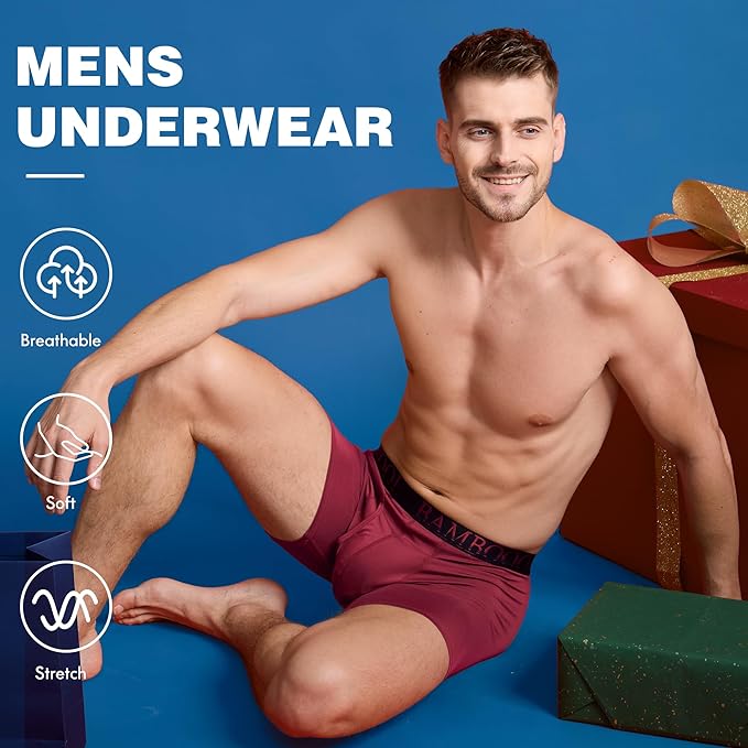 BAMBOO COOL Men's Ultra ComfortSoft Underwear Moisture Wicking &amp Breathable No Ride Up Boxer Briefs with Fly Multipack