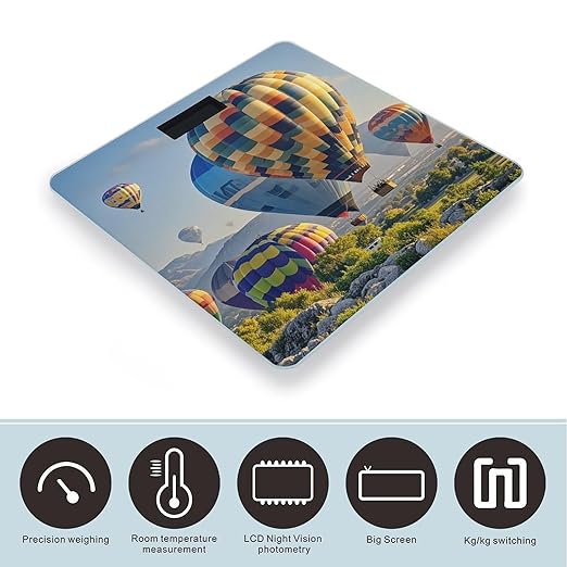 Hot Air Balloons Scale for Body Weight Digital Bathroom Scale Toughened Glass High Precision Scales for Body Weight with Large LCD Backlight Display Weight Scales