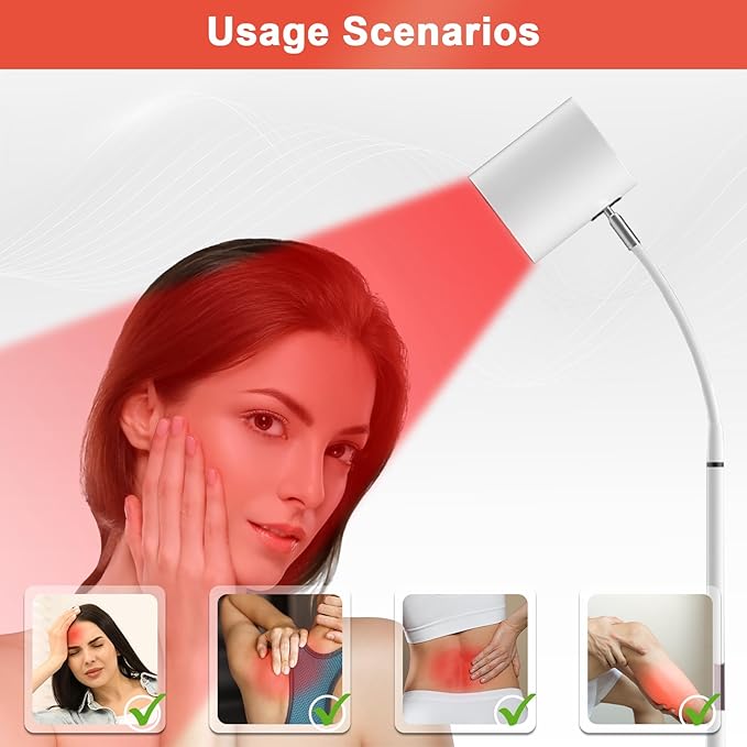 Floor Red Light 660nm &amp 850nm &amp 940nm Red Lamp with 5 Brightness and 10/20/30Mins Timer 3 Modes Infrared Lamp for Home/Office Use (White)