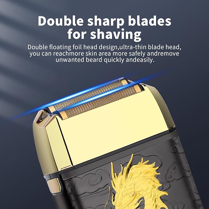 HIENA PRO Professional Foil Shaver for Men Double Electric Foil Trimmer Cordless Bald Head Precision Trimmer Electric Razor Rechargeable with USB Gifts for Men (BGLT)