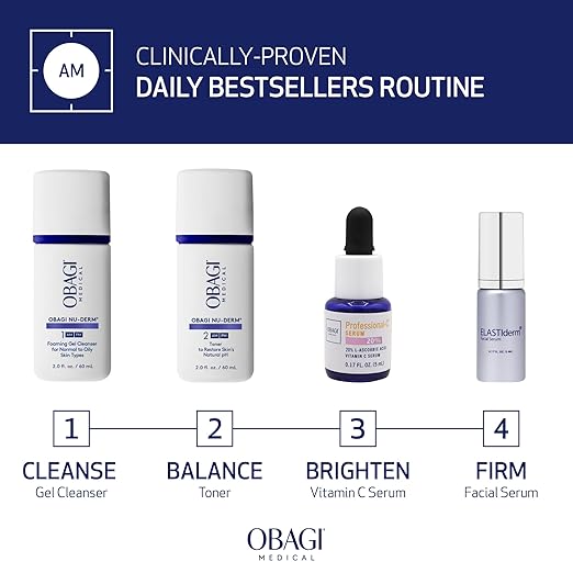Obagi Bestsellers Travel Skincare Set – Travel Friendly Anti-Aging Skincare Gift Set for All Skin Types Includes Facial Cleanser 2oz Toner 2oz Vitamin C Serum .17oz &amp Firming Facial Serum .17o