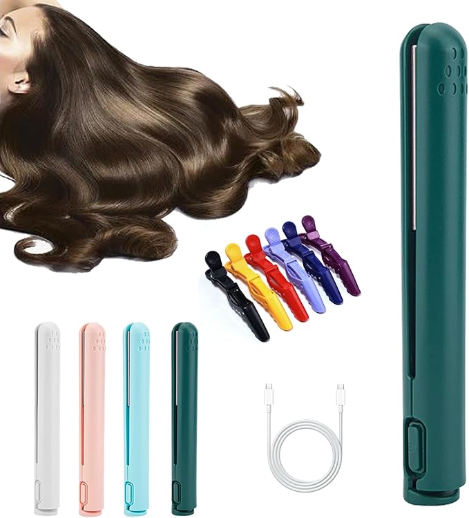 Mini Dual-Purpose Curling Iron 2-in-1 Portable USB Curling Wand for All Hair Types (Green)