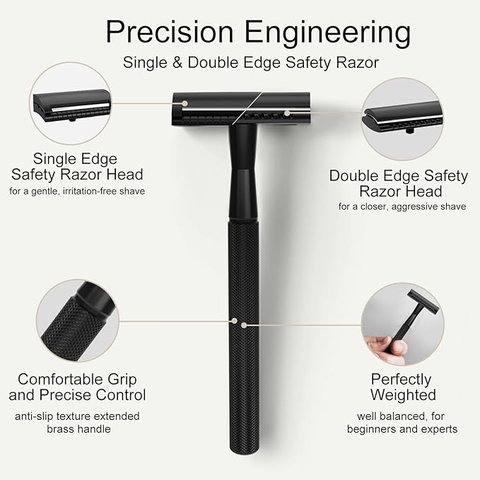 Matte Black Safety Razor Kit with Exfoliating Gloves