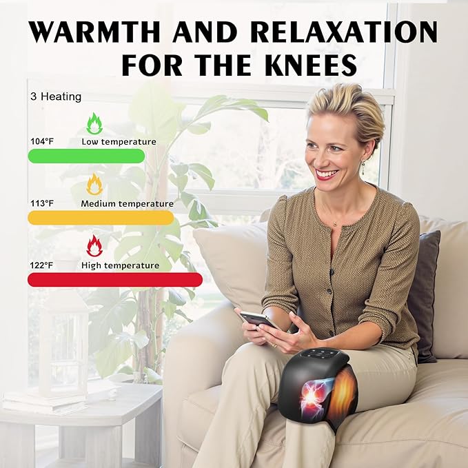 Knee Massager with Heat and Vibration Cordless Knee Massager for Pain Relief with LED Screen Adjustable Straps and Timer