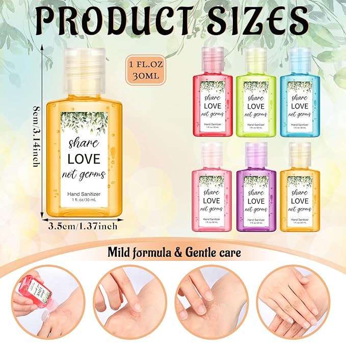 Frienda 24 Pack Wedding Favor Mini Hand Sanitizer Bulk Travel Size 1oz Bridal Shower Favor Share Love Not Germs Scented Hand Sanitizer Greenery Thank You Gifts for Guest Baby Shower Mother Party