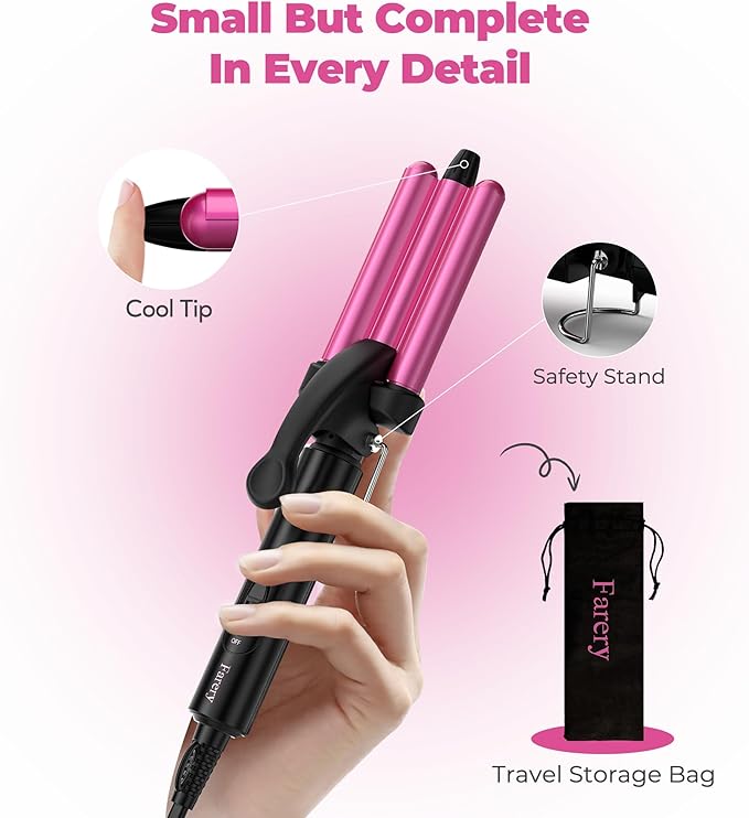 FARERY Mini Waver Curling Iron 1/2 Inch Hair Crimper for Women Beach Waves Keratin &amp Argan Oil Infused Dual Voltage Pouch Bag