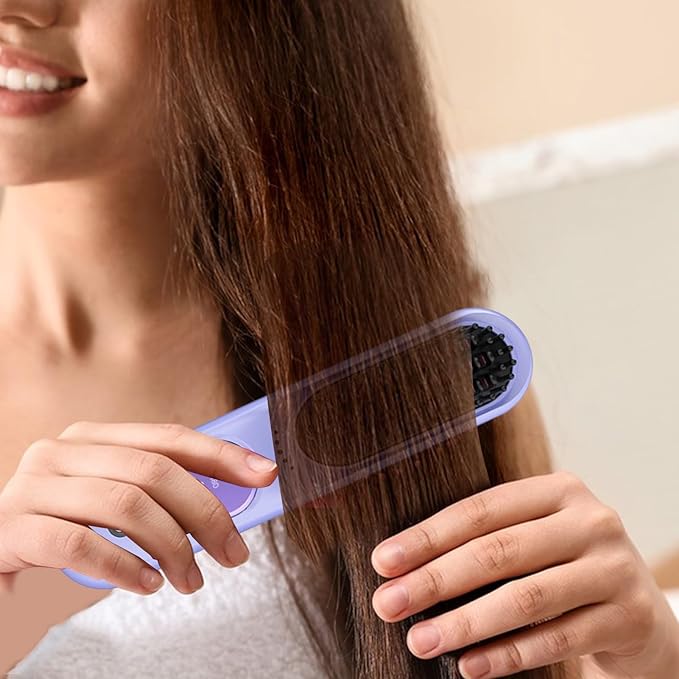 Hair Straightener - Hair Straightening Brush | Fast Heating 35w Cordless Comb Compact Time Saving 9 Level Portable Straightening Brush for Vacation Holiday Road Trip Commuting Dating
