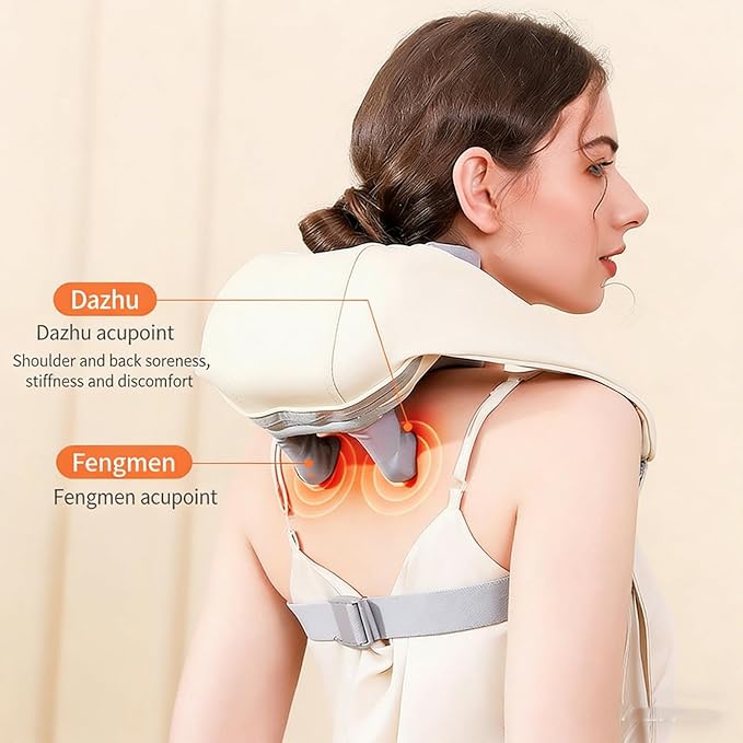 Cordless Neck and Back Massager with Heat 4-Node Deep Kneading Electric Shoulder Massage Pillow Portable Handheld Shiatsu Massager for Muscle Pain Relief 3 Speed Modes PU Leather for Home Office a