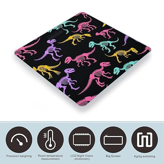 Smart Scale for Body Weight Automatic Switch Digital Bathroom Weighing Scale Dinosaurs Skeletons Colorful Print
