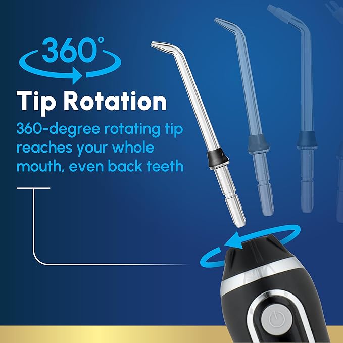 Waterpik Cordless Advanced 2.0 Water Flosser For Teeth Gums Braces Dental Care With Travel Bag and 4 Tips ADA Accepted Rechargeable Portable and Waterproof Black WP-582 Packaging May Vary