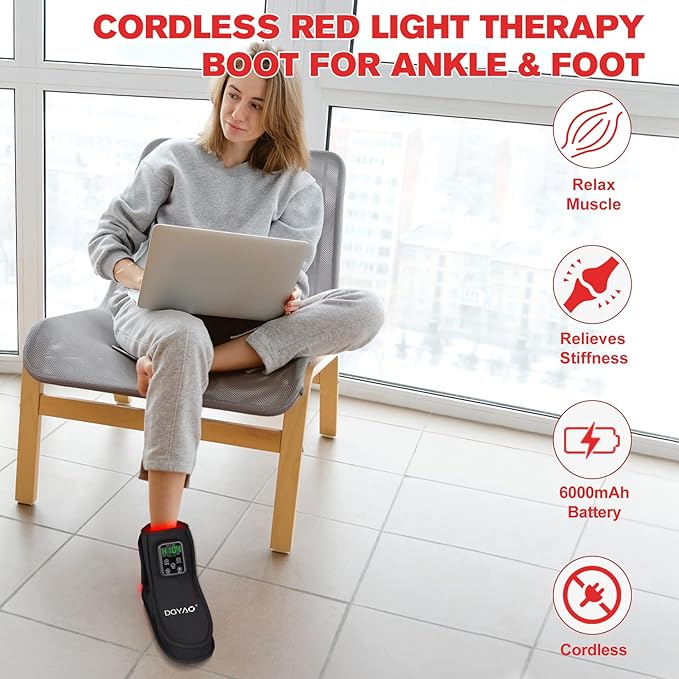 Cordless Red Light Therapy for Foot Feet Pain Relief 6000mAh Portable Cordless Near Infrared Light Therapy Ankle Devices Wearable Shose for Feet Muscle Relax Treatment Pad