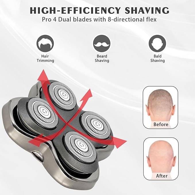 3Pack Pro 4 Shaver Replacement Heads for Skull Shaver Replacement Blade for Pitbull Gold PRO Silver PRO Platinum PRO Butterfly Kiss PRO Head Shavers Floating 4 Heads Self-Sharpening Blades