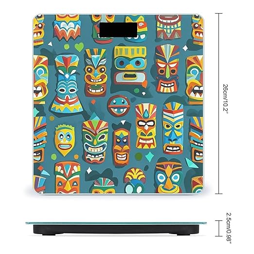 Digital Bathroom Scale for Body Weight Scale with Bright LCD Display High Accuracy Step-On Technology Auto On/Off Colorful Tiki Mask Pattern Digital Scales 400 Lbs /180kg