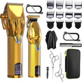 Cordless Hair Clippers for MenProfessional Hair Clippers Trimmer KitBarber Fading Clipper and Zero Gap T-Blade Trimmer Set with LED Display for Mens Gifts(Gold)