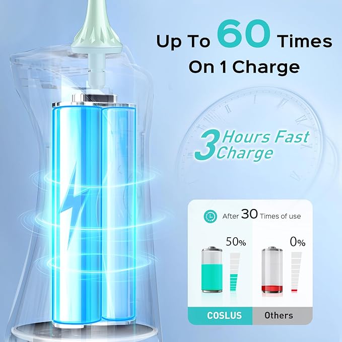 COSLUS C30(FC5360) Green 300ML Flosser &amp W40(F5020E) Black Flosser Pick with 30 Refills