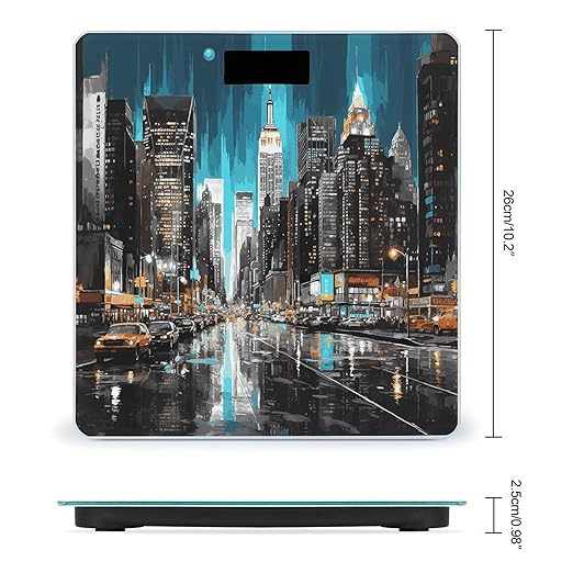 New York Paintings Scale for Body Weight Anti-Slip Digital Bathroom Scale Sturdy Toughened Glass Weighing Scales High Precision Safe Rounded Corners Smart Scales
