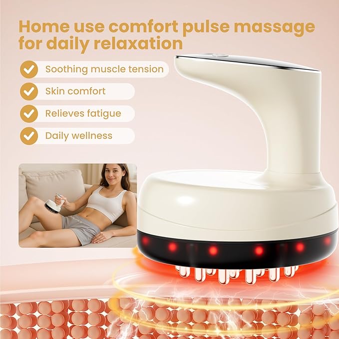 Electric Body Massager for Relaxation Gentle Vibration &amp Warming Massage with Smooth Edge Glide Design for Legs Arms &amp Abdomen Home Wellness Tool White/Beige