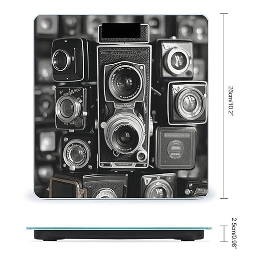 Vintage Camera Scale for Body Weight Anti-Slip Tempered Glass Digital Bathroom Scales Clear LCD Display Weighing Scale Safe Rounded Corners Smart Scales