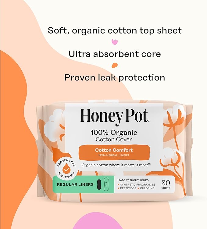 The Honey Pot Company – Non-Herbal Everyday Panty Liners – Organic Pads for Women &amp Menstrual Cup – 12 Hour Reusable Protection for Periods – Hypoallergenic - Feminine Care – Size 2