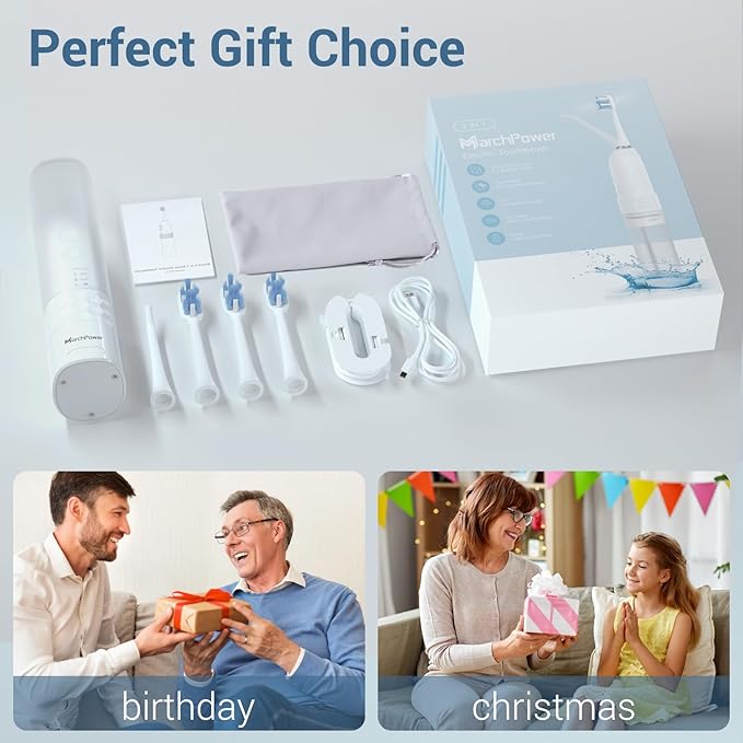 Marchpower Upgraded 2-in-1 Electric Toothbrush with Water Flosser 3+4 Smart ModesPortable Oral Irrigator with Point-Jet Rechargeable IPX7 Waterproof for Home &amp Travel UseWhite