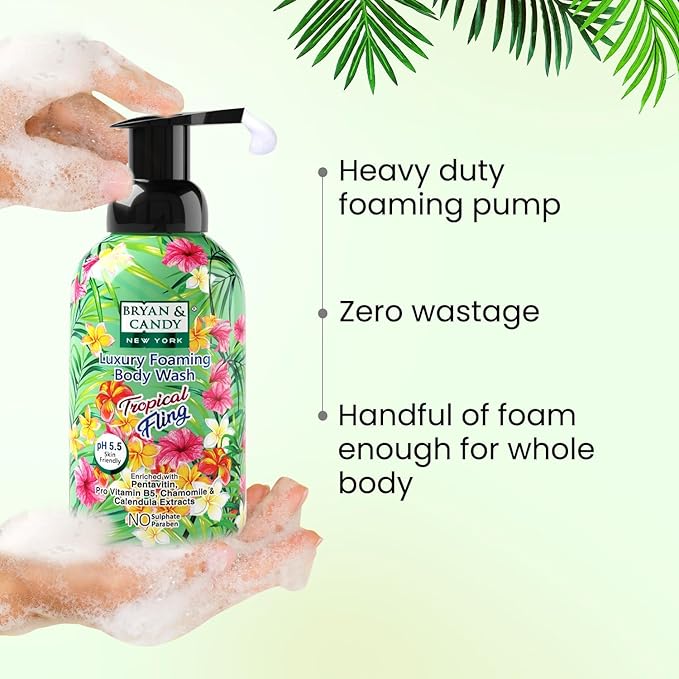 Luxury Foaming Body Wash with Pentavitin Pro Vit B5 Argan Oil Skin Friendly pH 5.5 All Skin Types 400 Ml (Tropical Fling)