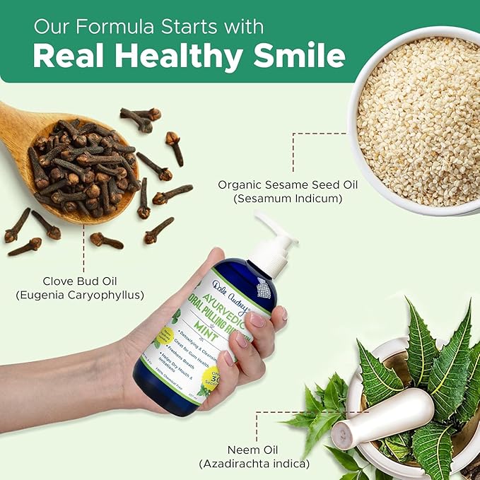 Dale Audrey Nano Hydroxyapatite Mouthwash Oil Pulling for Teeth and Gums | Mint Flavored Organic Mouthwash for Bad Breath | Essential Oils for Teeth Whitening &amp Fresh Breath Natural Mouthwash 8 oz