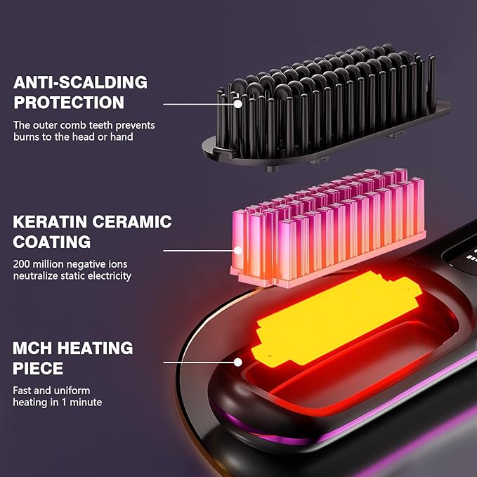 Portable Straightener Brush 2025 New Straight and Curly Dual-Purpose Curling Rod Mini Dual Purpose Curling Iron for Women (Purple)