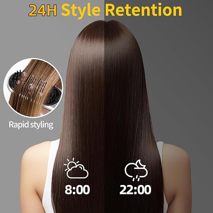 2-in-1 Cordless Hair Styling Brush &amp Straightener - Smart with 4 Temperature Settings Fast 30-Second Heating USB Rechargeable Travel Flat Iron with Pouch Ceramic Plates (Black)