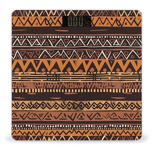 African Mud Cloth Tribal Bathroom Scale Weight Scale for Body WeightHighly Accurate Digital Weighing Machine Clear LED Display Digital Bathroom Body Scale 400lb/182kg