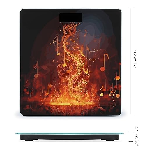 Red Flame Music Note Scale for Body Weight Anti-Slip Digital Bathroom Scale Sturdy Toughened Glass Weighing Scales High Precision Safe Rounded Corners Smart Scales